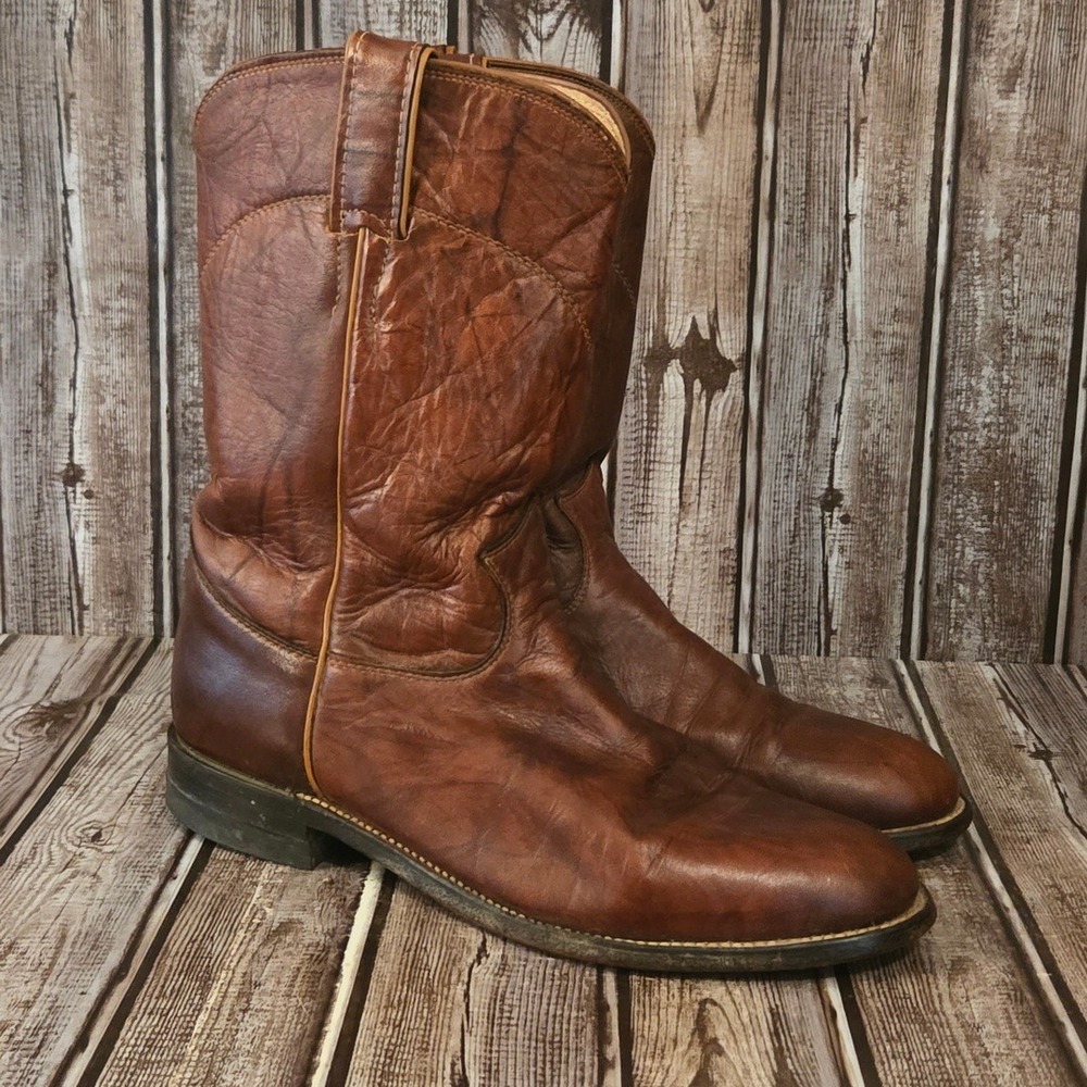 Sz 8 B Womens Justin L3163 Chestnut Marbled Deerlite Cowhide Foot Roper Boots